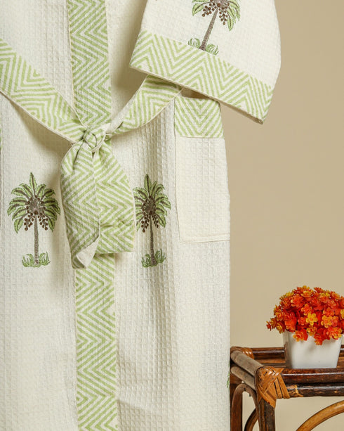 Elegant Buta Print Waffle Cotton Bathrobe (BROB16)